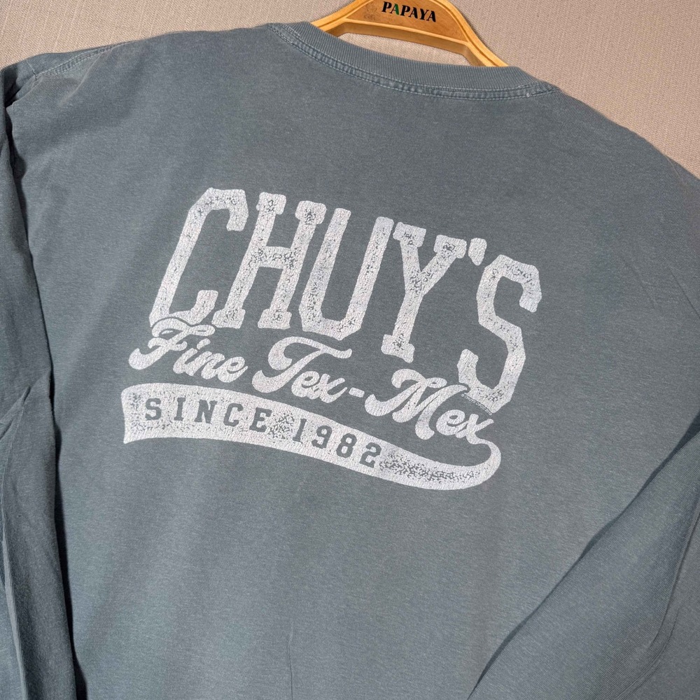Comfort Colors Chuys Fine Tex-Mex Long Sleeve Graphic Tee Blue Mens Large